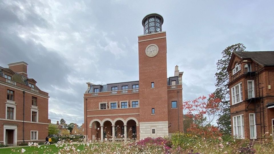 The library at Selwyn College, a red-brick building with a tower