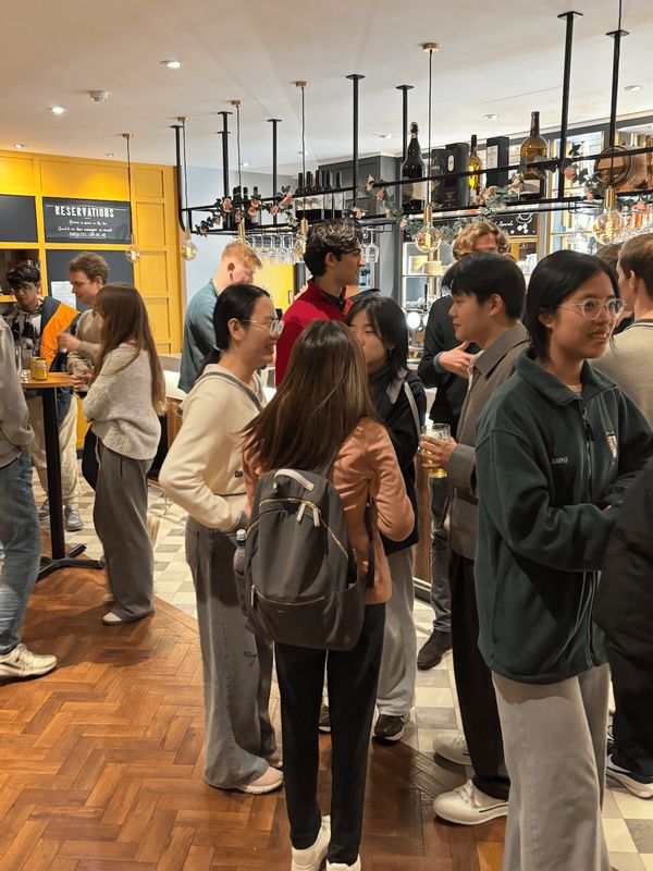Students talking at the welcome drinks