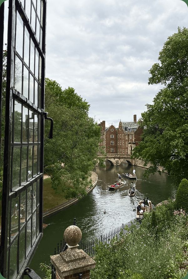 An open window looking down on the River Cam